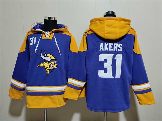 Men's Minnesota Vikings #31 Cam Akers Purple Yellow Ageless Must-Have Lace-Up Pullover Hoodie,We sell and wholesale Men's Minnesota Vikings #31 Cam Akers Purple Yellow Ageless Must-Have Lace-Up Pullover Hoodie on line form chian!